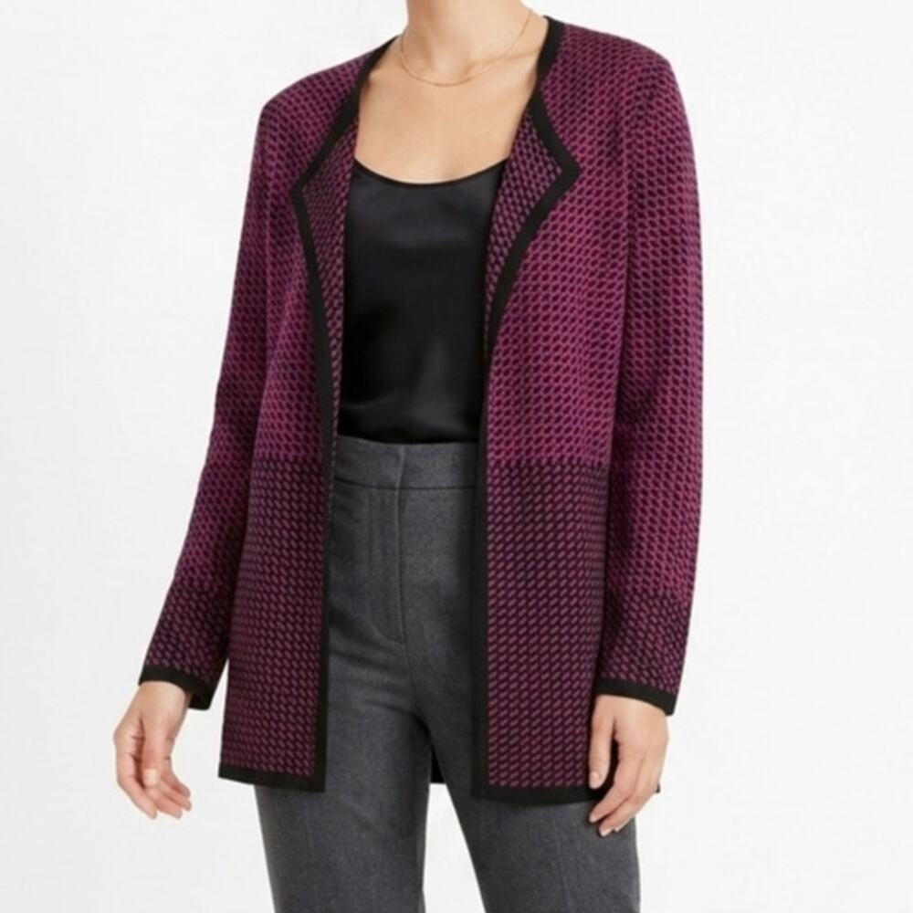 Pendleton Cotton Cardigan Sweater Purple Fuchsia Black One Button Women's Medium